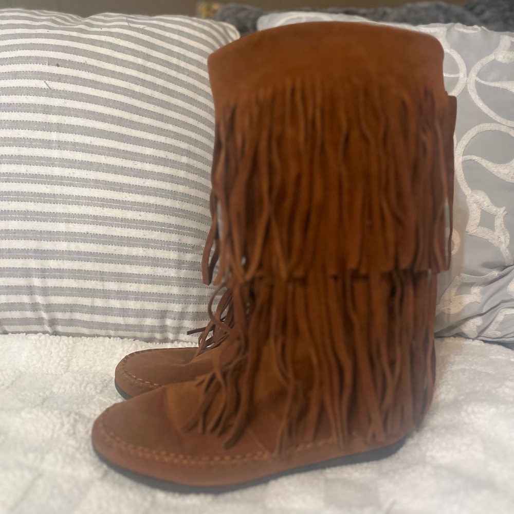 Rampage Brown Moccasin Fringe Shoes